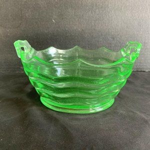 Uranium Green Depression Glass Candy Dish Handles